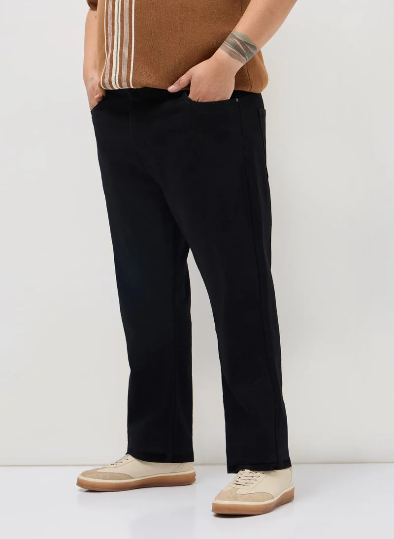أوربانو فاشن Urbano Plus Men's Black Straight Fit Heavy Washed Denim Jeans Stretchable